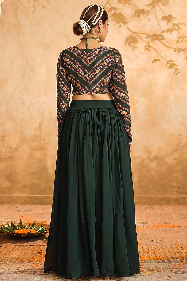 Bottle Green Organza Lehenga Set by Blooming Threads at Pernia's Pop Up Shop