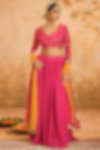 Hot Pink Organza Lehenga Set by Blooming Threads at Pernia's Pop Up Shop