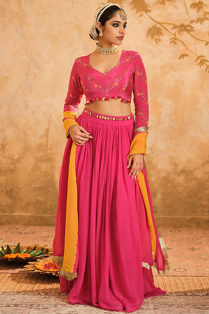 Hot Pink Organza Lehenga Set by Blooming Threads at Pernia's Pop Up Shop