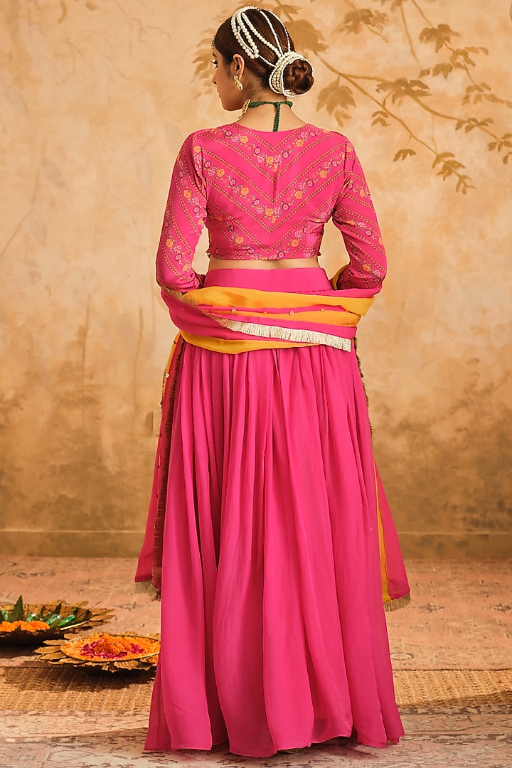 Hot Pink Organza Lehenga Set by Blooming Threads at Pernia's Pop Up Shop