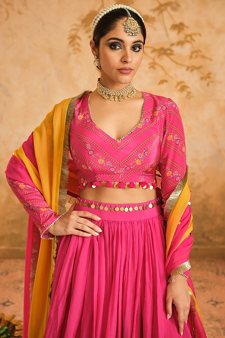 Hot Pink Organza Lehenga Set by Blooming Threads at Pernia's Pop Up Shop