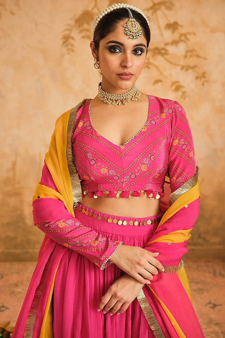 Hot Pink Organza Lehenga Set by Blooming Threads at Pernia's Pop Up Shop