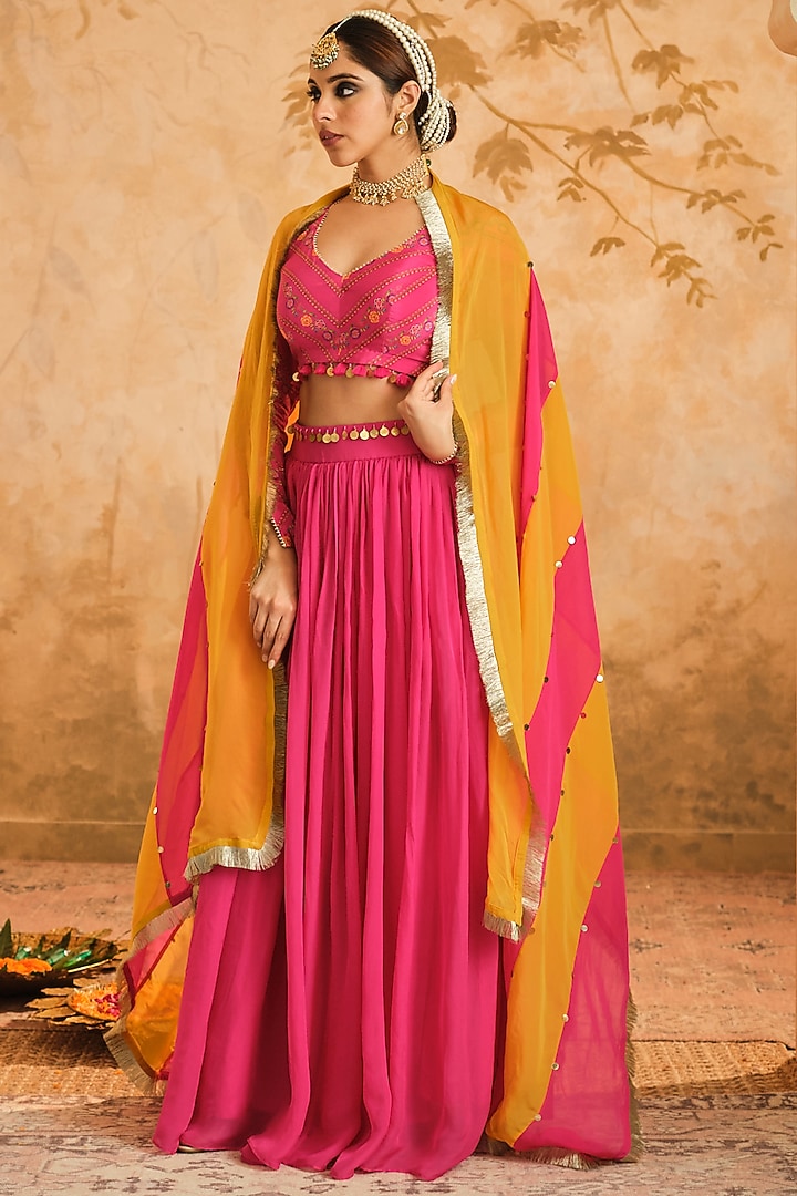 Hot Pink Organza Lehenga Set by Blooming Threads at Pernia's Pop Up Shop
