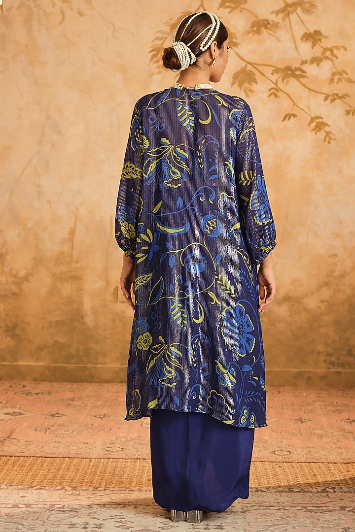 Blue Lurex Georgette Digital Printed Cape Set by Blooming Threads at Pernia's Pop Up Shop