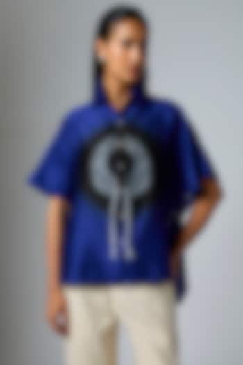 Royal Blue Silk Chanderi Shibori Printed Shirt by Inca at Pernia's Pop Up Shop