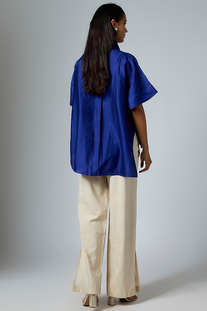Royal Blue Silk Chanderi Shibori Printed Shirt by Inca at Pernia's Pop Up Shop