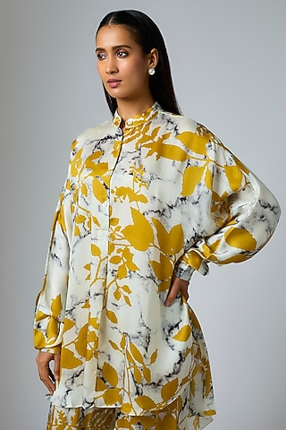 Mustard & Gulmohar Bemberg Satin Digital Printed T-shape Shirt by Inca