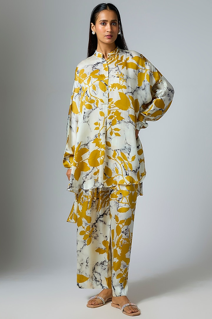 Mustard & Gulmohar Bemberg Satin Digital Printed T-shape Shirt by Inca at Pernia's Pop Up Shop