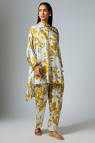 Mustard & Gulmohar Bemberg Satin Digital Printed Trouser by Inca