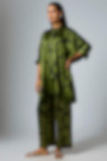 Mehendi & Marble Colored Bemberg Satin Digital Printed Trousers by Inca at Pernia's Pop Up Shop