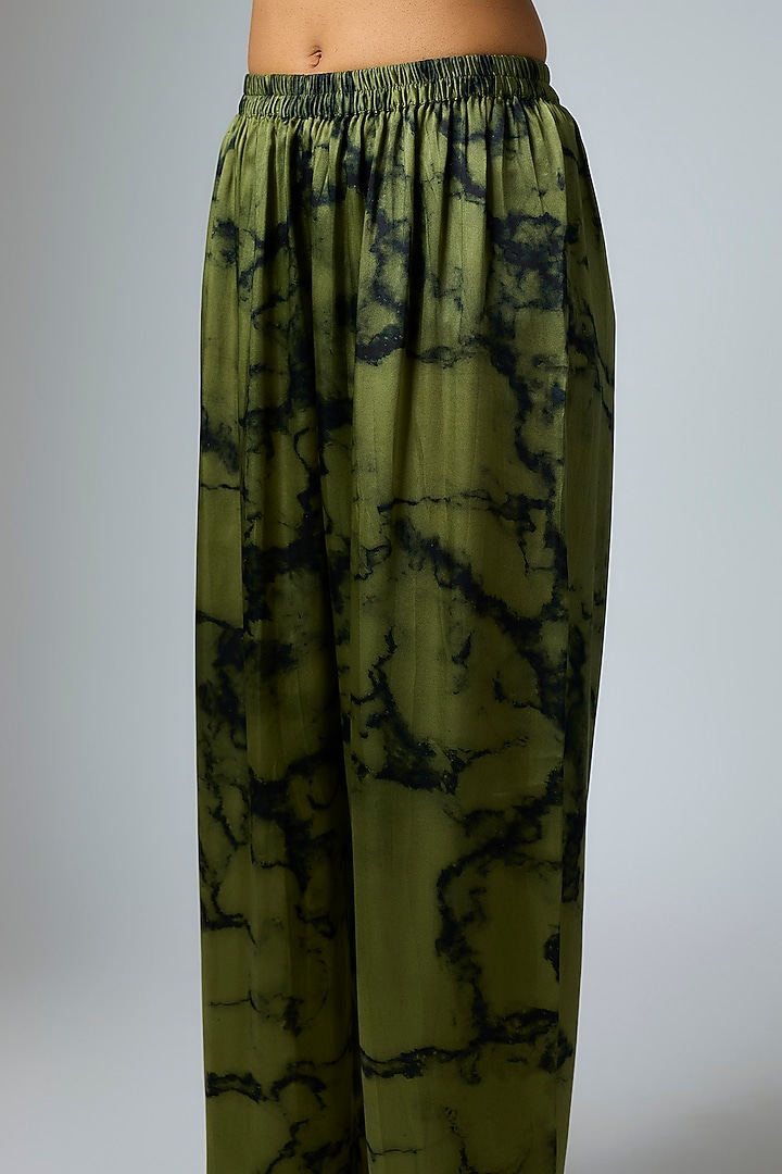 Mehendi & Marble Colored Bemberg Satin Digital Printed Trousers by Inca at Pernia's Pop Up Shop