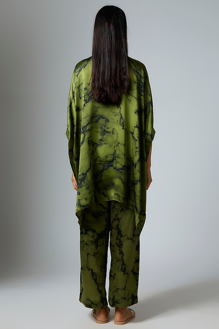 Mehendi & Marble Colored Bemberg Satin Digital Printed Poncho by Inca at Pernia's Pop Up Shop