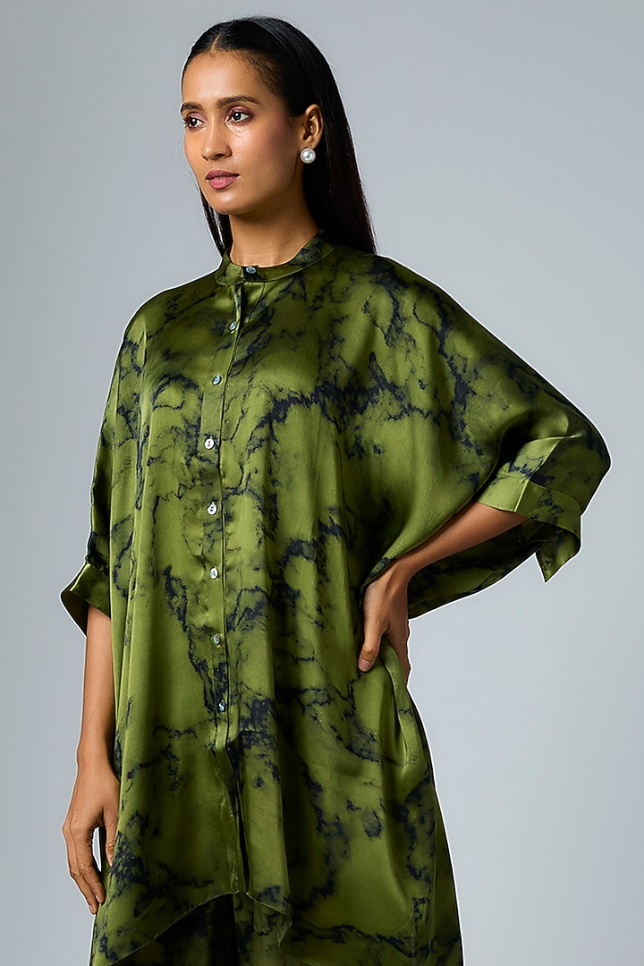 Mehendi & Marble Colored Bemberg Satin Digital Printed Poncho by Inca at Pernia's Pop Up Shop