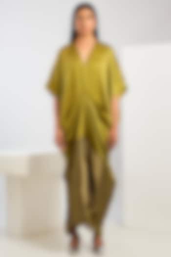 Yellow Bamberg Satin Draped Cocktail Dress by Inca at Pernia's Pop Up Shop