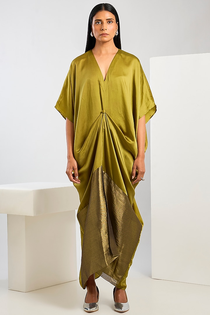 Yellow Bamberg Satin Draped Cocktail Dress by Inca at Pernia's Pop Up Shop