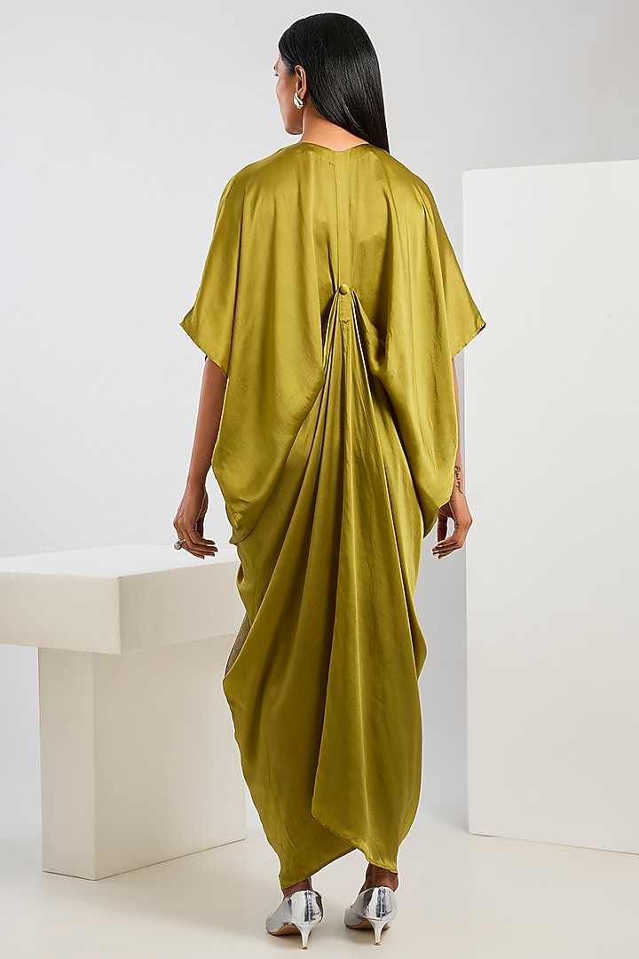 Yellow Bamberg Satin Draped Cocktail Dress by Inca at Pernia's Pop Up Shop