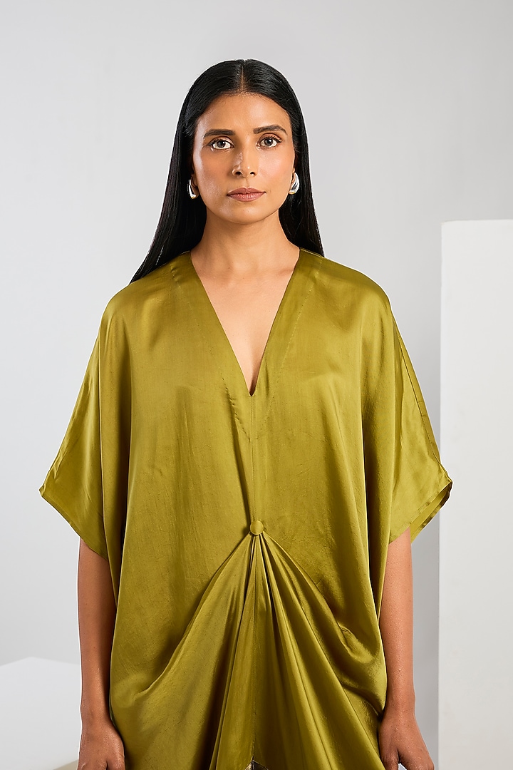 Yellow Bamberg Satin Draped Cocktail Dress by Inca at Pernia's Pop Up Shop