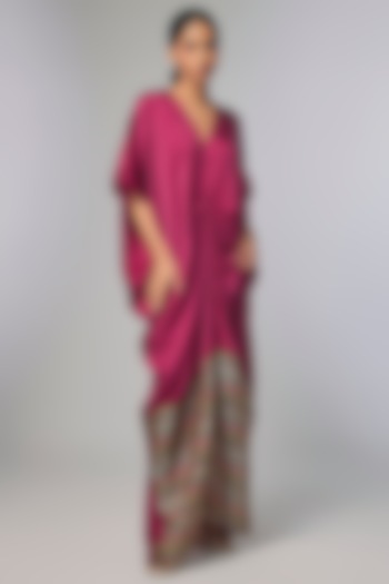 Wine Bemberg Satin Draped Cocktail Dress by Inca at Pernia's Pop Up Shop