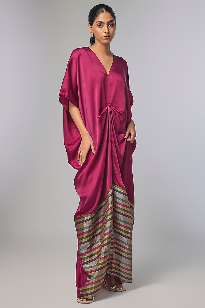 Wine Bemberg Satin Draped Cocktail Dress by Inca at Pernia's Pop Up Shop