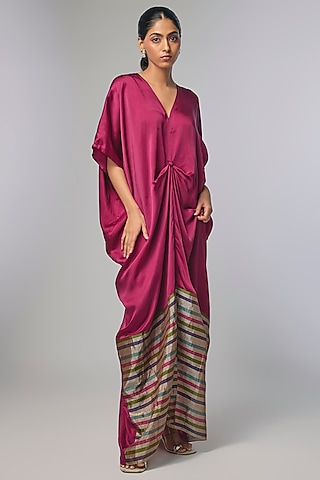 Wine Bamberg Satin Draped Dress by Inca