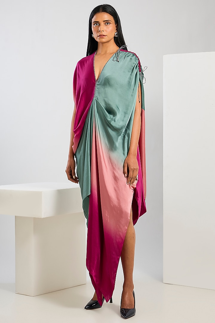 Multi-Colored Bamberg Satin Ombre Ruched Vacation Dress by Inca at Pernia's Pop Up Shop