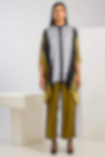 Yellow Bamberg Satin Shibori Printed Poncho Shirt by Inca at Pernia's Pop Up Shop