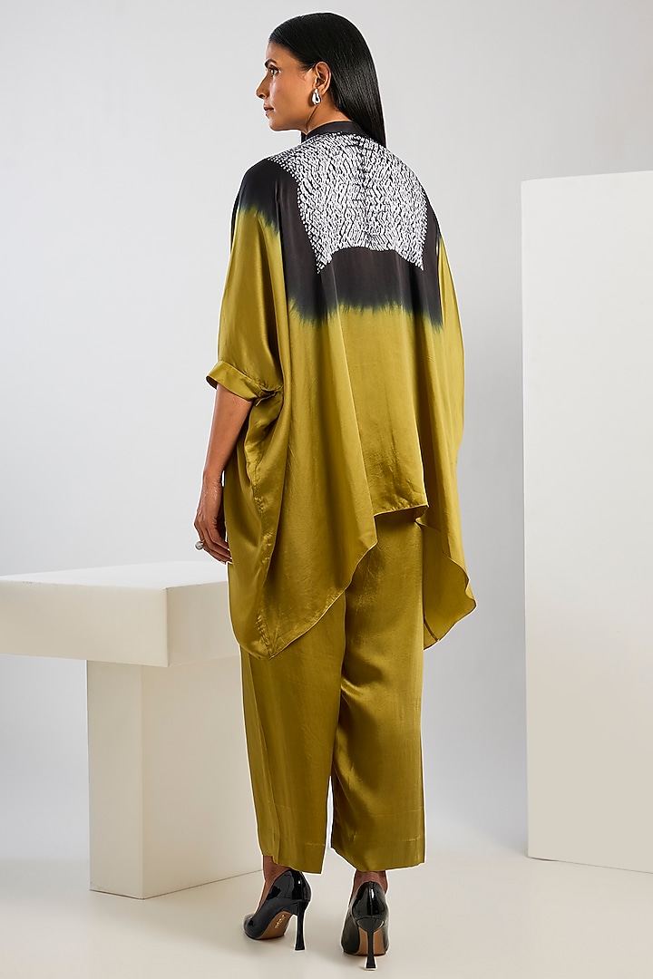 Yellow Bamberg Satin Shibori Printed Poncho Shirt by Inca at Pernia's Pop Up Shop