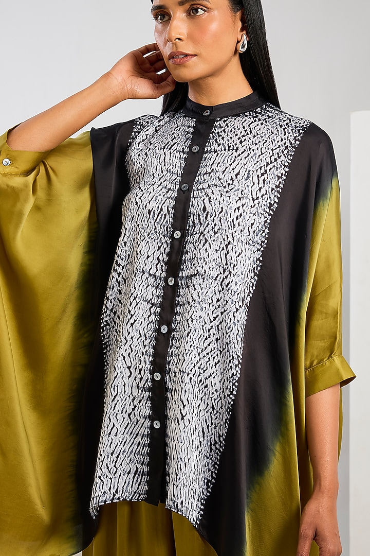 Yellow Bamberg Satin Shibori Printed Poncho Shirt by Inca at Pernia's Pop Up Shop