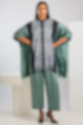 Blue Bamberg Satin Shibori Printed Poncho Shirt by Inca at Pernia's Pop Up Shop