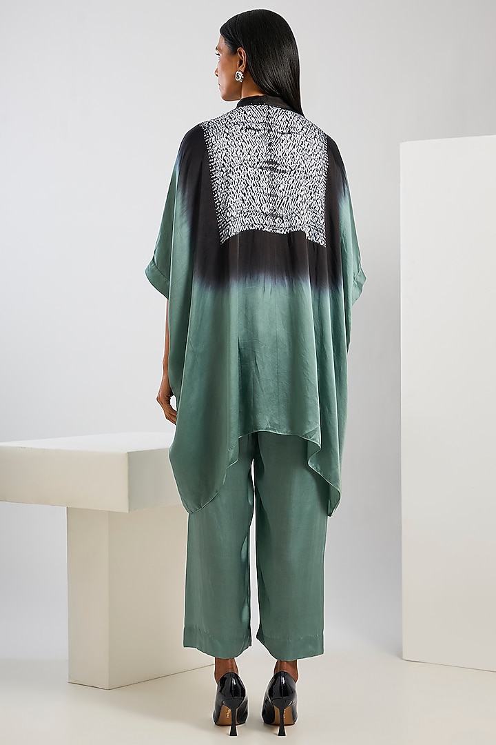Blue Bamberg Satin Shibori Printed Poncho Shirt by Inca at Pernia's Pop Up Shop