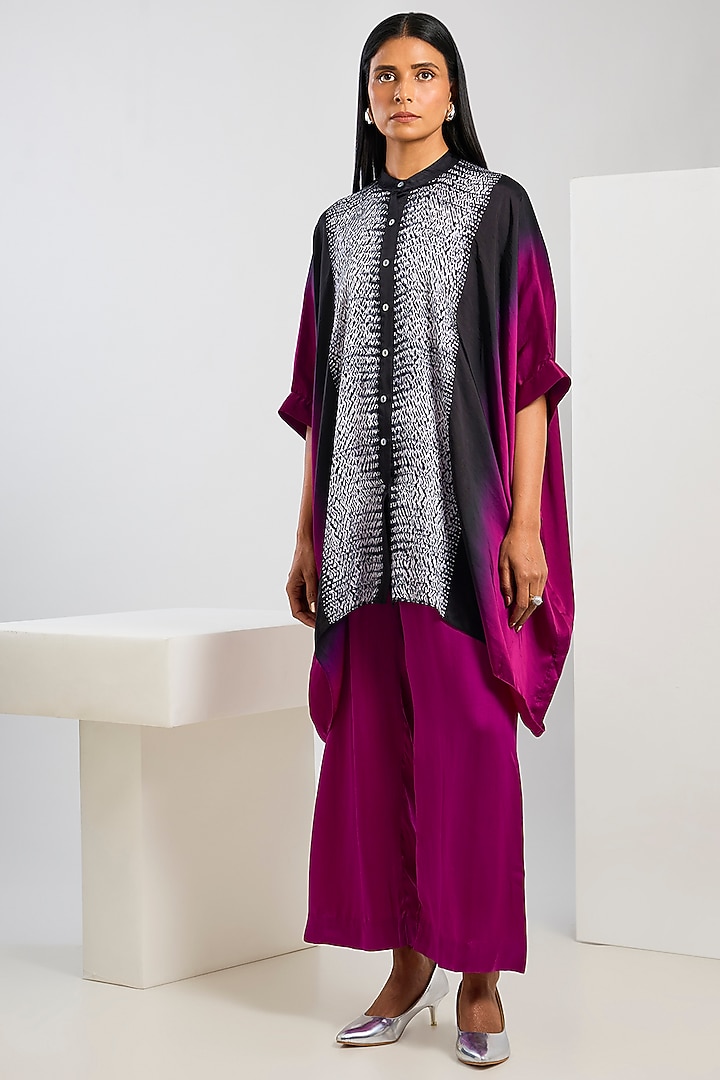 Wine Bamberg Satin Shibori Printed Poncho Shirt by Inca at Pernia's Pop Up Shop