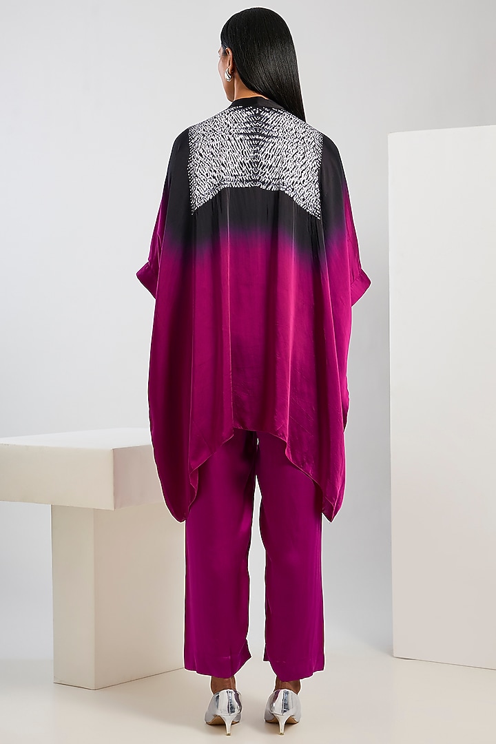 Wine Bamberg Satin Shibori Printed Poncho Shirt by Inca at Pernia's Pop Up Shop