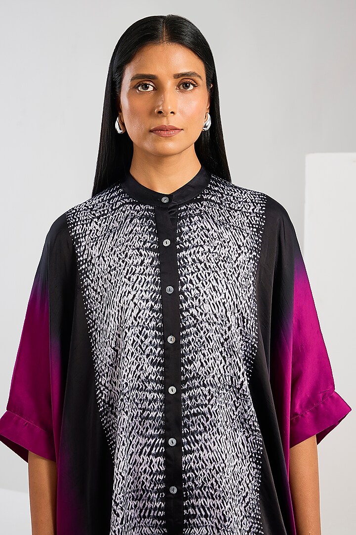 Wine Bamberg Satin Shibori Printed Poncho Shirt by Inca at Pernia's Pop Up Shop