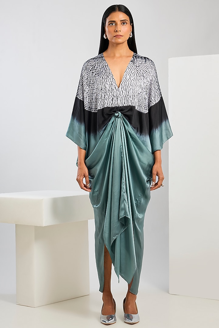 Blue Bamberg Satin Shibori Printed Kaftan by Inca at Pernia's Pop Up Shop