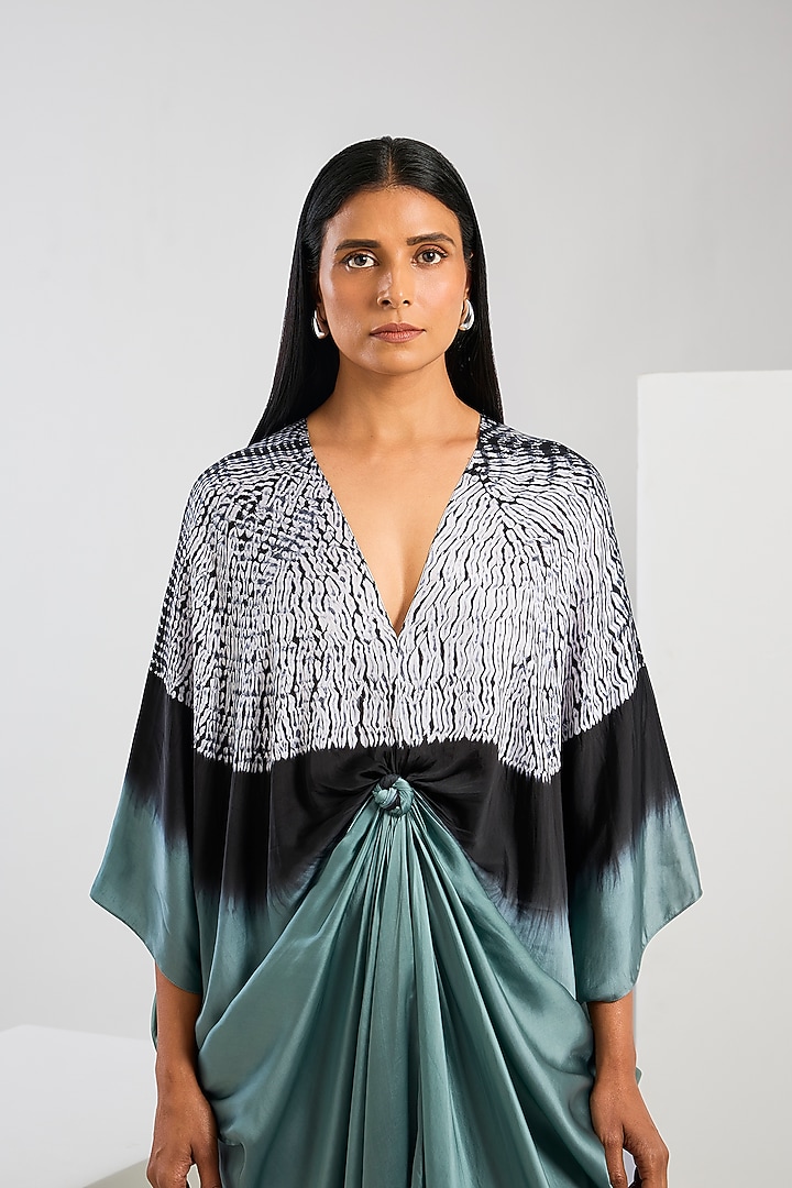 Blue Bamberg Satin Shibori Printed Kaftan by Inca at Pernia's Pop Up Shop