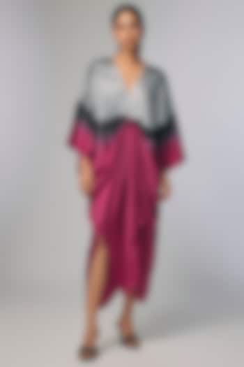 Wine Bemberg Satin Shibori Hand Printed Kaftan by Inca at Pernia's Pop Up Shop