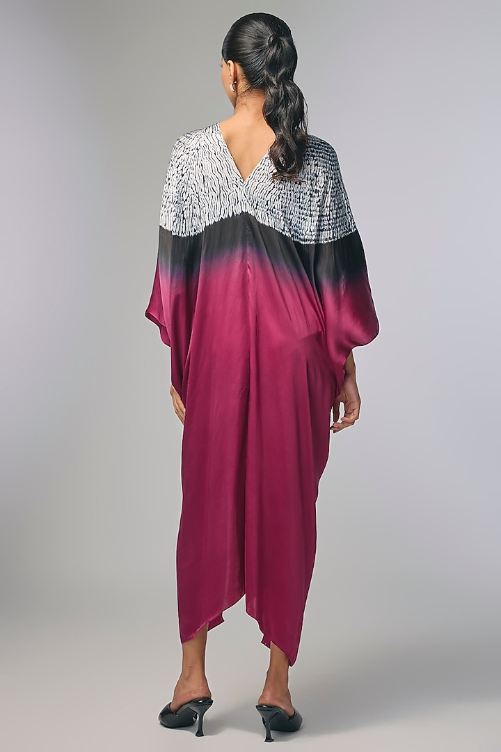Wine Bemberg Satin Shibori Hand Printed Kaftan by Inca at Pernia's Pop Up Shop