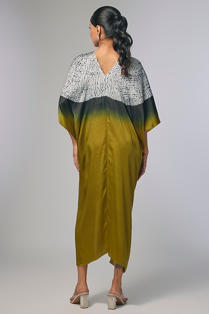Yellow Bemberg Satin Shibori Hand Printed Kaftan by Inca at Pernia's Pop Up Shop