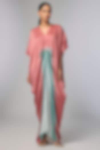 Pink Bemberg Satin Shibori Printed Draped Vacation Dress by Inca at Pernia's Pop Up Shop