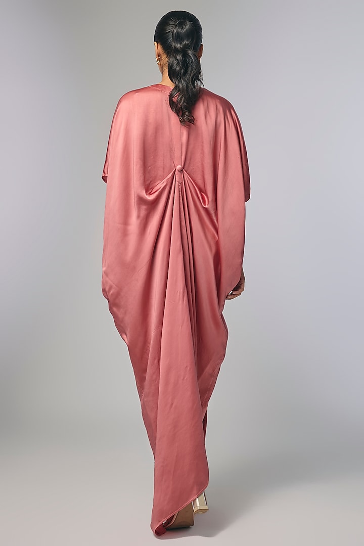 Pink Bemberg Satin Shibori Printed Draped Vacation Dress by Inca at Pernia's Pop Up Shop