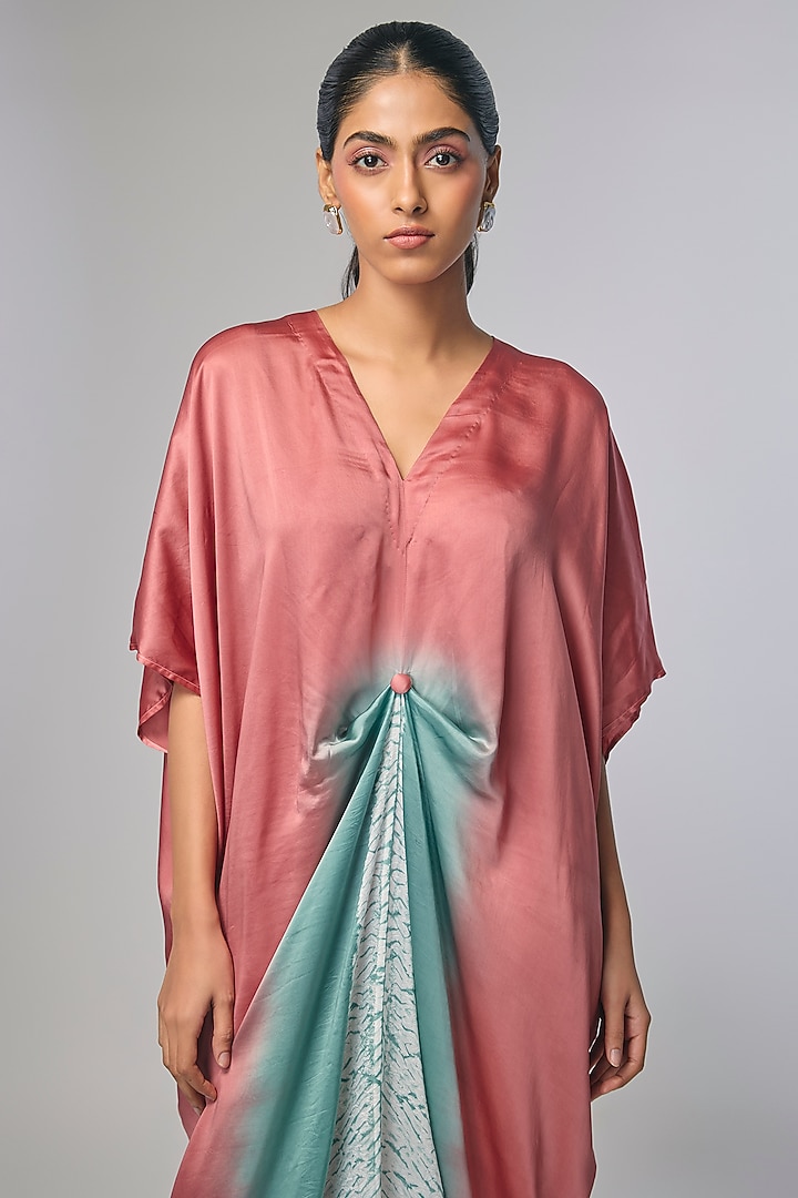 Pink Bemberg Satin Shibori Printed Draped Vacation Dress by Inca at Pernia's Pop Up Shop