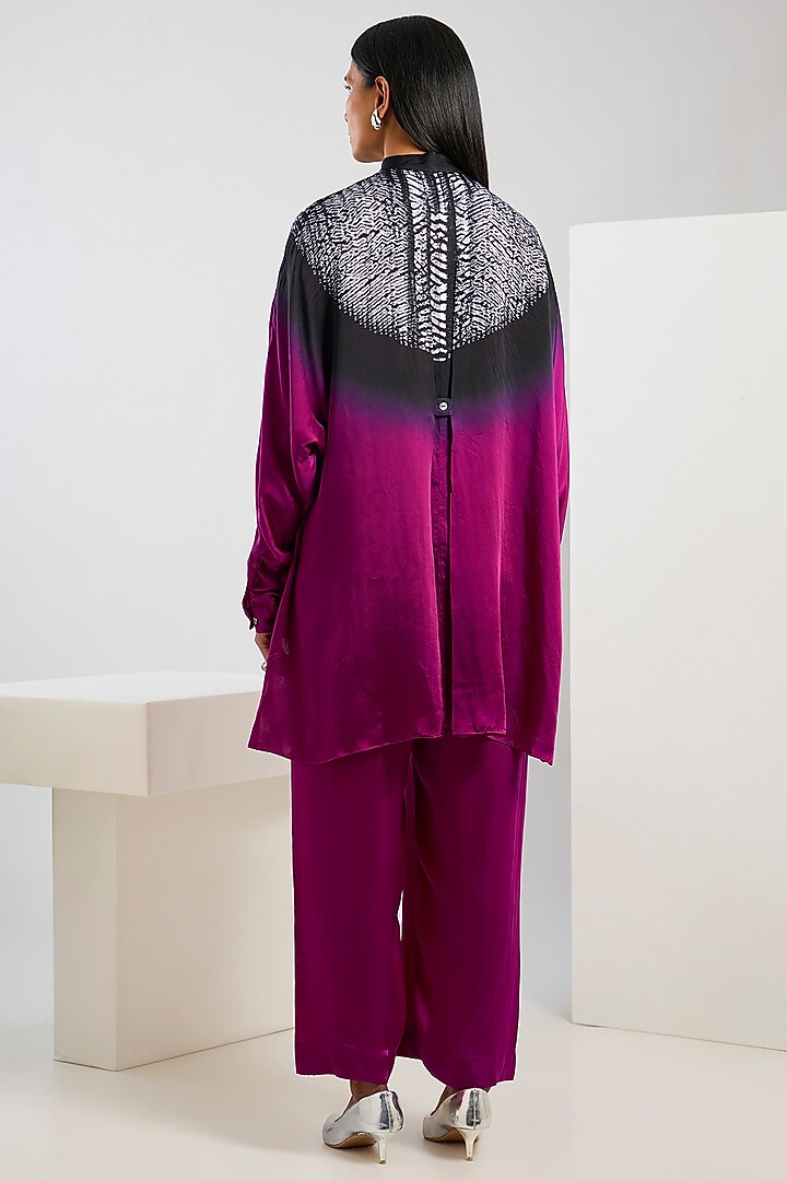Wine Bamberg Satin Shibori Printed Shirt by Inca at Pernia's Pop Up Shop