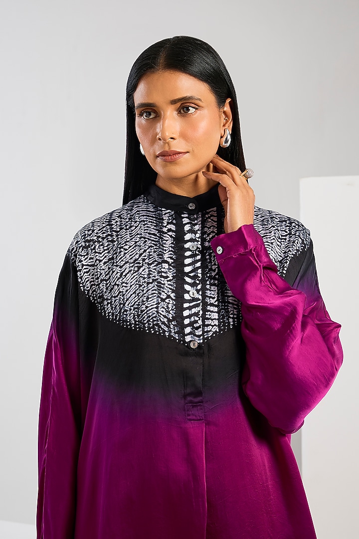 Wine Bamberg Satin Shibori Printed Shirt by Inca at Pernia's Pop Up Shop