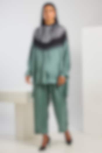 Blue Bamberg Satin Shibori Printed Shirt by Inca at Pernia's Pop Up Shop