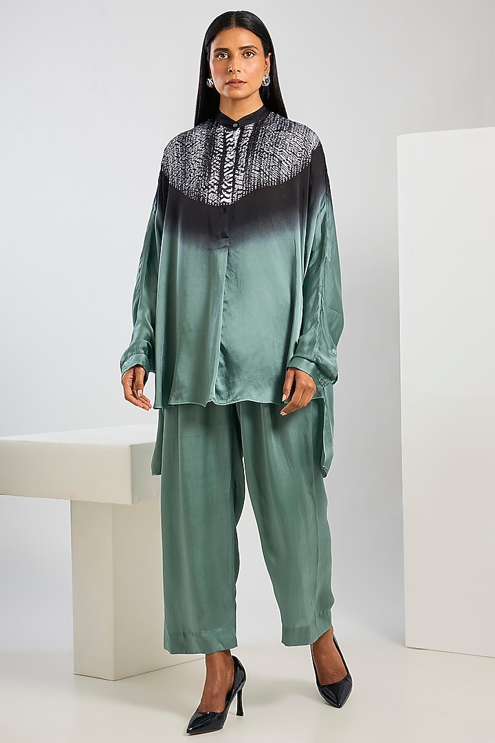 Blue Bamberg Satin Shibori Printed Shirt by Inca at Pernia's Pop Up Shop