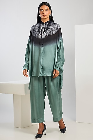 Blue Bamberg Satin Shibori Printed Shirt by Inca