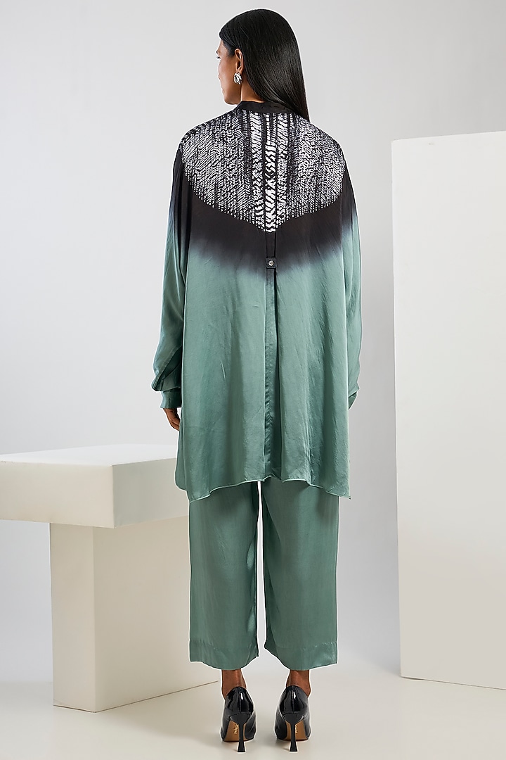 Blue Bamberg Satin Shibori Printed Shirt by Inca at Pernia's Pop Up Shop
