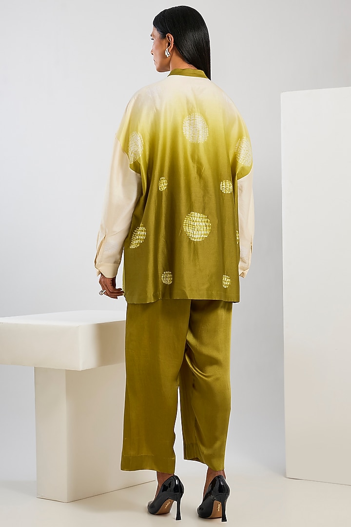 Yellow Bamberg Satin Shibori Printed Shirt by Inca at Pernia's Pop Up Shop