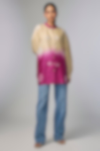 Pink Chanderi Polka & Shibori Printed Shirt by Inca at Pernia's Pop Up Shop