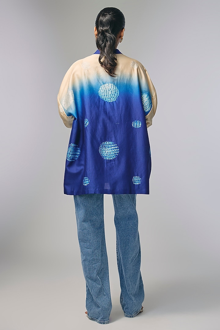 Blue Chanderi Polka & Shibori Printed Shirt by Inca at Pernia's Pop Up Shop